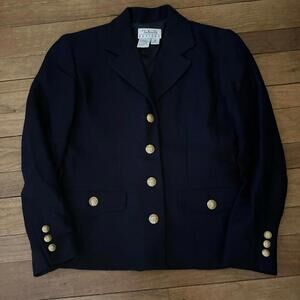 Vintage Talbots Petite Navy Blazer Gold Buttons Classic